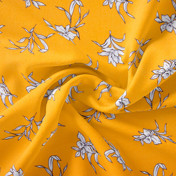 Тканина штапель твіл принт, 140 см, 160 гр/м2, для суконь, блузок, спідниць нарцис гірчиця, фото 1