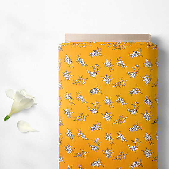 Тканина штапель твіл принт, 140 см, 160 гр/м2, для суконь, блузок, спідниць нарцис гірчиця, фото 2