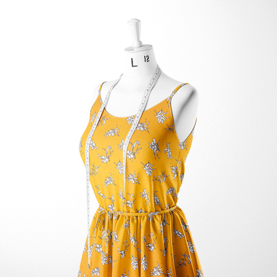 Тканина штапель твіл принт, 140 см, 160 гр/м2, для суконь, блузок, спідниць нарцис гірчиця, фото 3