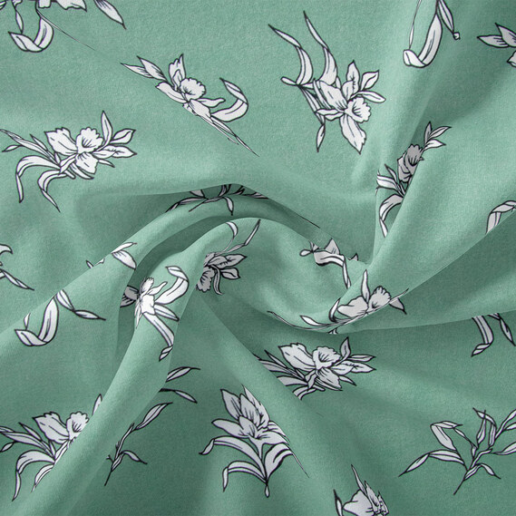 Ткань штапель твил принт, 140 см, 160 гр/м2, для платьев, блузок, юбок нарцис полин, фото 1