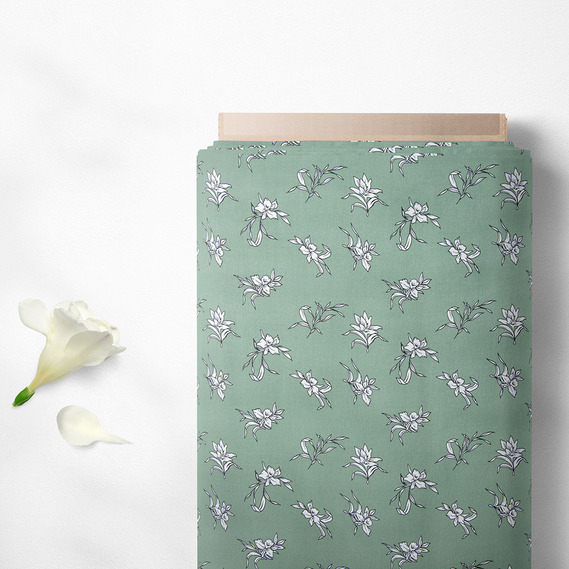 Ткань штапель твил принт, 140 см, 160 гр/м2, для платьев, блузок, юбок нарцис полин, фото 2