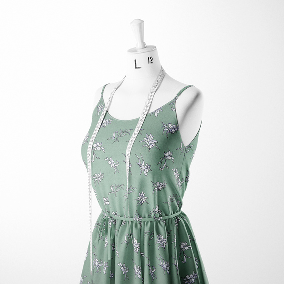 Ткань штапель твил принт, 140 см, 160 гр/м2, для платьев, блузок, юбок нарцис полин, фото 3