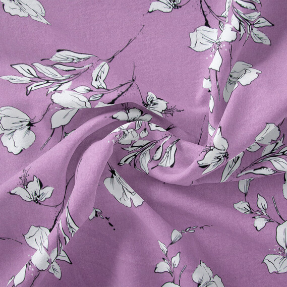 Ткань штапель твил принт, 140 см, 160 гр/м2, для платьев, блузок, юбок Лайла бузок, фото 1