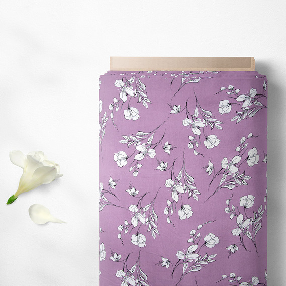 Ткань штапель твил принт, 140 см, 160 гр/м2, для платьев, блузок, юбок Лайла бузок, фото 2