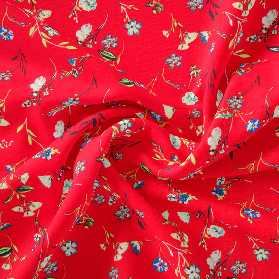 Тканина штапель твіл принт, 140 см, 160 гр/м2, для суконь, блузок, спідниць барвінок червоний, фото 1
