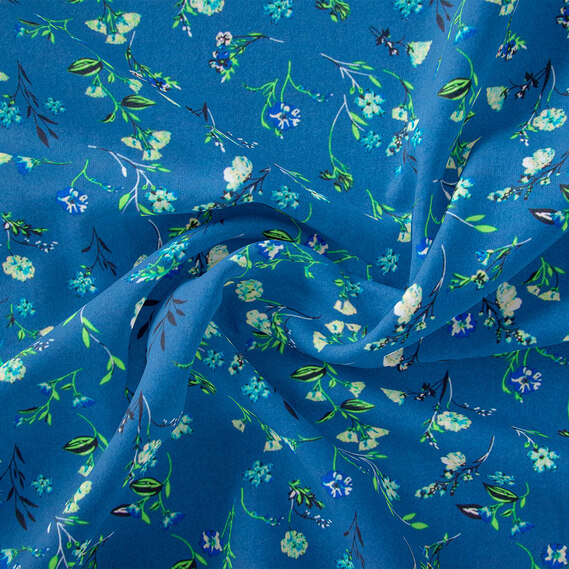 Ткань штапель твил принт, 140 см, 160 гр/м2, для платьев, блузок, юбок барвінок денім, фото 1