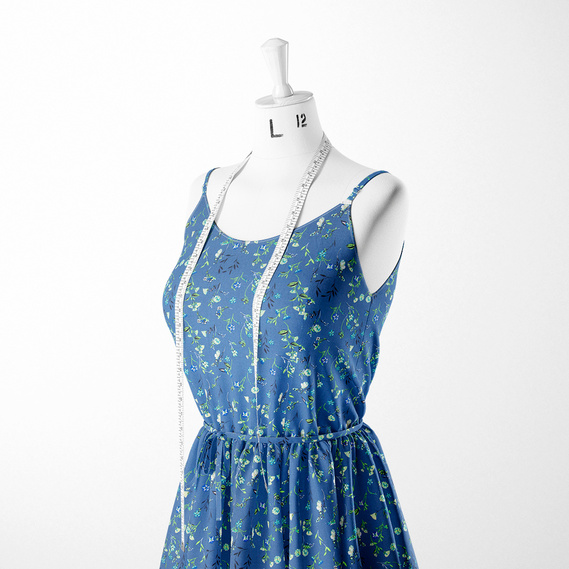 Ткань штапель твил принт, 140 см, 160 гр/м2, для платьев, блузок, юбок барвінок денім, фото 3