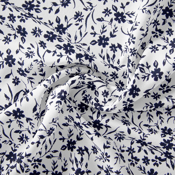 Тканина штапель твіл принт, 140 см, 160 гр/м2, для суконь, блузок, спідниць цвітіння білий, фото 1