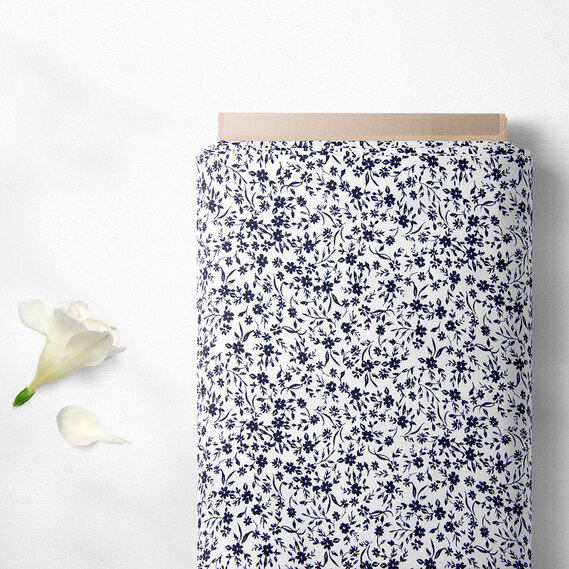 Тканина штапель твіл принт, 140 см, 160 гр/м2, для суконь, блузок, спідниць цвітіння білий, фото 2