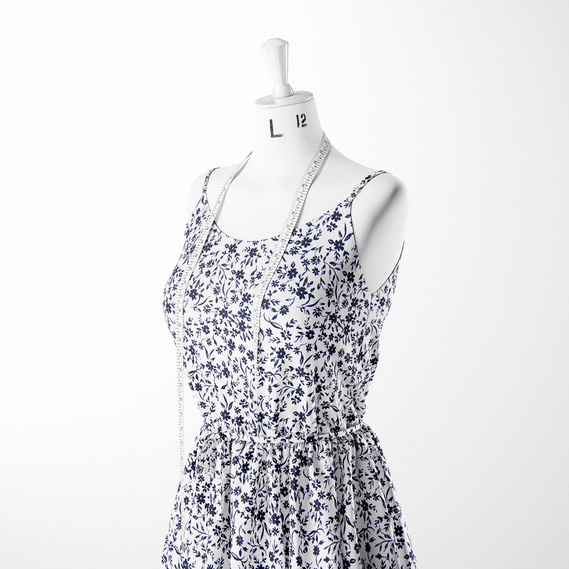 Тканина штапель твіл принт, 140 см, 160 гр/м2, для суконь, блузок, спідниць цвітіння білий, фото 3