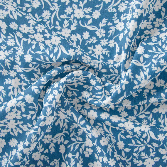 Тканина штапель твіл принт, 140 см, 160 гр/м2, для суконь, блузок, спідниць цвітіння денім, фото 1