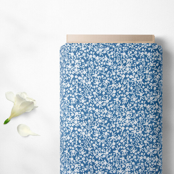 Тканина штапель твіл принт, 140 см, 160 гр/м2, для суконь, блузок, спідниць цвітіння денім, фото 2