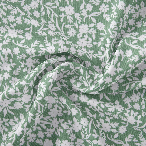 Тканина штапель твіл принт, 140 см, 160 гр/м2, для суконь, блузок, спідниць цвітіння олива, фото 1