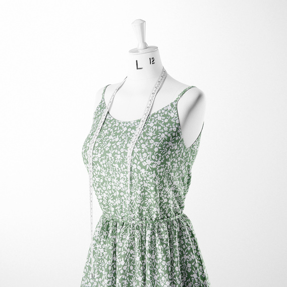 Тканина штапель твіл принт, 140 см, 160 гр/м2, для суконь, блузок, спідниць цвітіння олива, фото 3