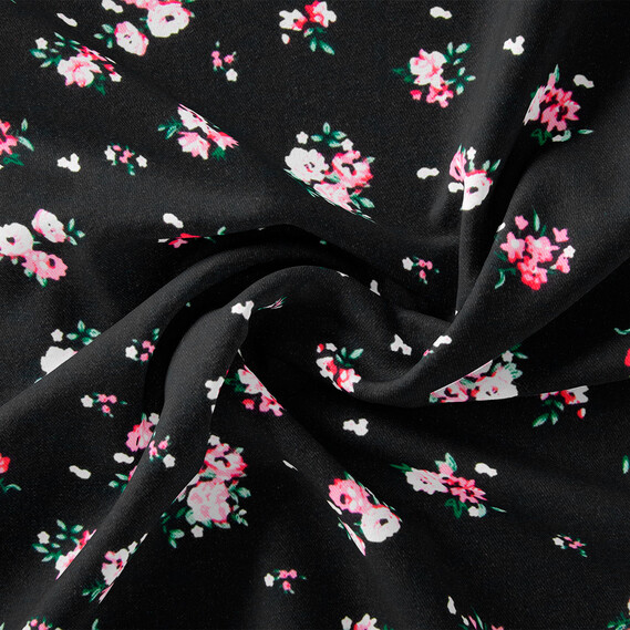 Ткань штапель твил принт, 140 см, 160 гр/м2, для платьев, блузок, юбок Фрейя чорний, фото 1