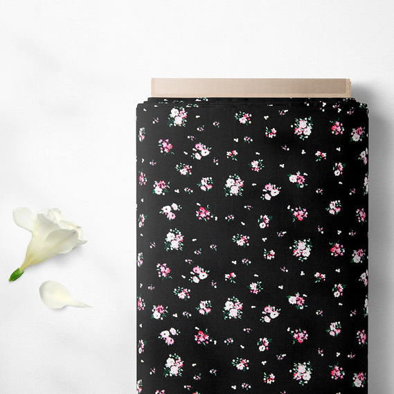 Ткань штапель твил принт, 140 см, 160 гр/м2, для платьев, блузок, юбок Фрейя чорний, фото 2