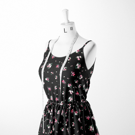 Ткань штапель твил принт, 140 см, 160 гр/м2, для платьев, блузок, юбок Фрейя чорний, фото 3