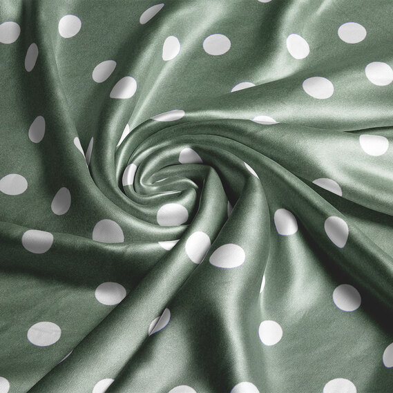 Ткань плательная атлас шелк стрейч 145 см 95 гр/м2 легкая ткань для платьев, блуз, пижам, аксессуаров горошок хакі, фото 1