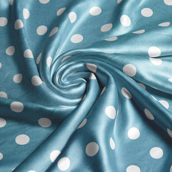 Ткань плательная атлас шелк стрейч 145 см 95 гр/м2 легкая ткань для платьев, блуз, пижам, аксессуаров горошок морська хвиля, фото 1
