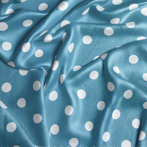 Ткань плательная атлас шелк стрейч 145 см 95 гр/м2 легкая ткань для платьев, блуз, пижам, аксессуаров горошок морська хвиля, фото 2
