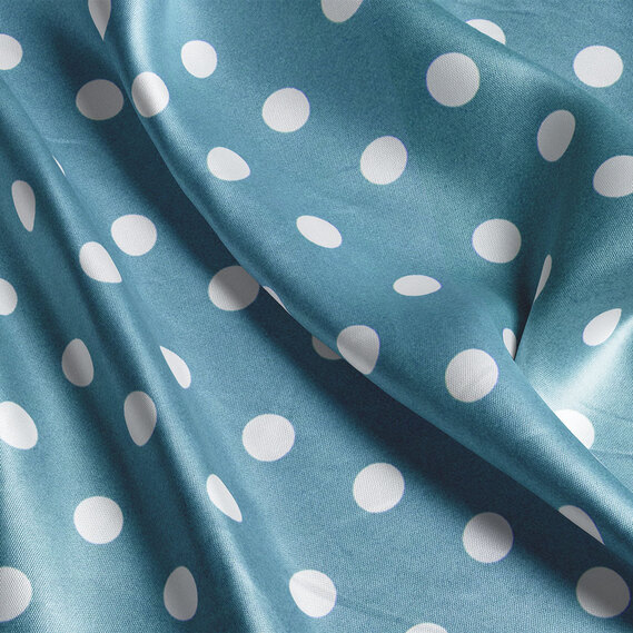 Ткань плательная атлас шелк стрейч 145 см 95 гр/м2 легкая ткань для платьев, блуз, пижам, аксессуаров горошок морська хвиля, фото 3