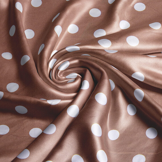 Dress fabric satin silk stretch — lightweight fabric for dresses, blouses, pajamas, and accessories. горошок каштан, фото 1