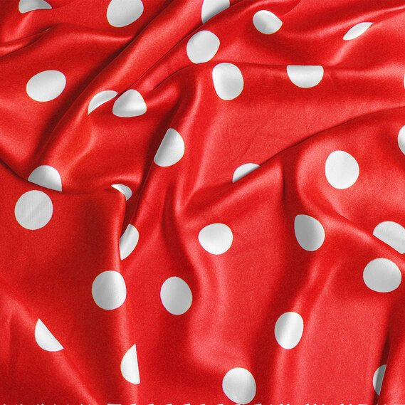 Тканина плательна атлас шовк стрейч 145 см 95 гр/м2 легка тканина для суконь, блуз, піжам та аксесуарів горошок червоний, фото 2 Тканина плательна атлас шовк стрейч 145 см 95 гр/м2 легка тканина для суконь, блуз, піжам та аксесуарів горошок червоний, фото 2