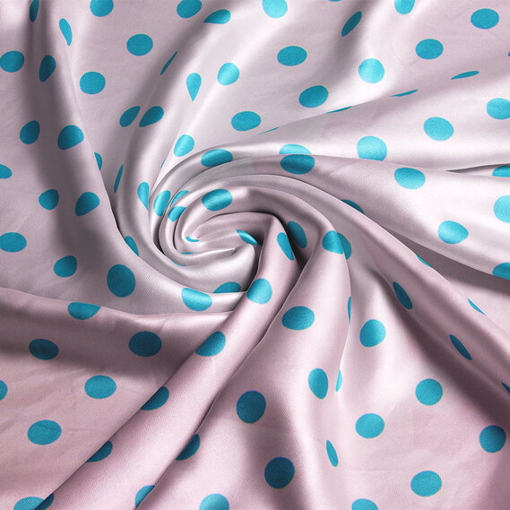 Тканина плательна атлас шовк стрейч 145 см 95 гр/м2 легка тканина для суконь, блуз, піжам та аксесуарів горошок рожевий, фото 1