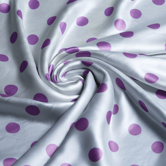 Dress fabric satin silk stretch — lightweight fabric for dresses, blouses, pajamas, and accessories. горошок блакитний, фото 1