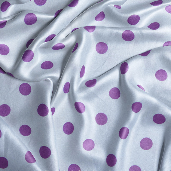 Dress fabric satin silk stretch — lightweight fabric for dresses, blouses, pajamas, and accessories. горошок блакитний, фото 2