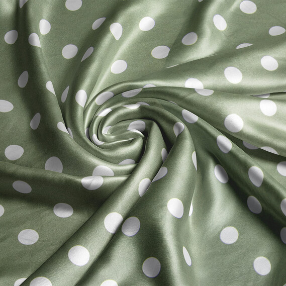 Тканина плательна атлас шовк стрейч 145 см 95 гр/м2 легка тканина для суконь, блуз, піжам та аксесуарів горошок папороть, фото 1