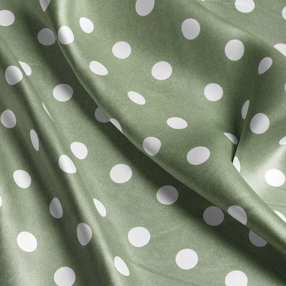 Тканина плательна атлас шовк стрейч 145 см 95 гр/м2 легка тканина для суконь, блуз, піжам та аксесуарів горошок папороть, фото 3