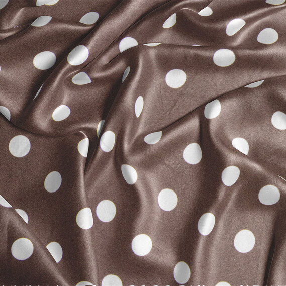 Ткань плательная атлас шелк стрейч 145 см 95 гр/м2 легкая ткань для платьев, блуз, пижам, аксессуаров горошок шоколад, фото 2