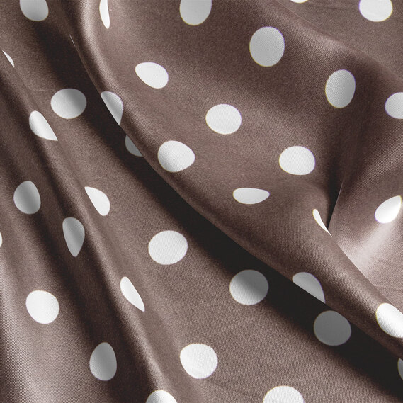 Ткань плательная атлас шелк стрейч 145 см 95 гр/м2 легкая ткань для платьев, блуз, пижам, аксессуаров горошок шоколад, фото 3