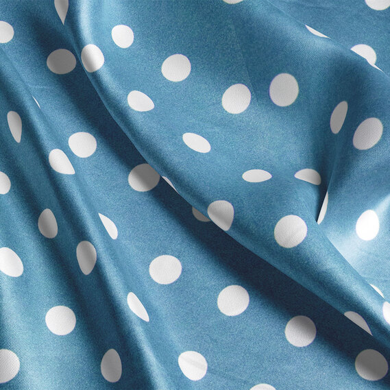Тканина плательна атлас шовк стрейч 145 см 95 гр/м2 легка тканина для суконь, блуз, піжам та аксесуарів горошок морський бриз, фото 3