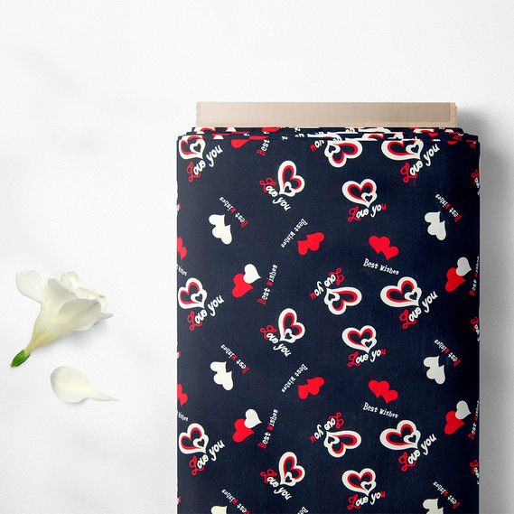 Dress Viscose Staple Fabric, Brandi, 115 g/m2 Love you темно синій, Написи, фото 2 Dress Viscose Staple Fabric, Brandi, 115 g/m2 Love you темно синій, Написи, фото 2