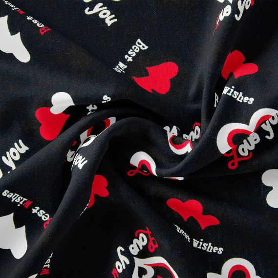 Тканина плательна віскоза штапель Бренд 115 гр/м2 Love you чорний, Написи, фото 1