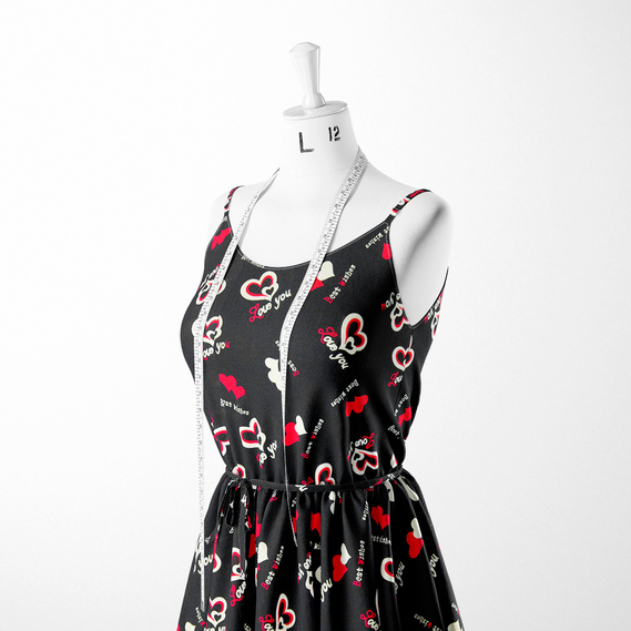 Тканина плательна віскоза штапель Бренд 115 гр/м2 Love you чорний, Написи, фото 3