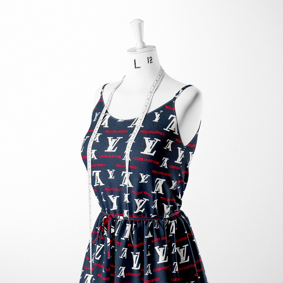 Ткань плательная вискоза штапель Бренди 115 гр/м2 Louis Vuitton темно синій, фото 3