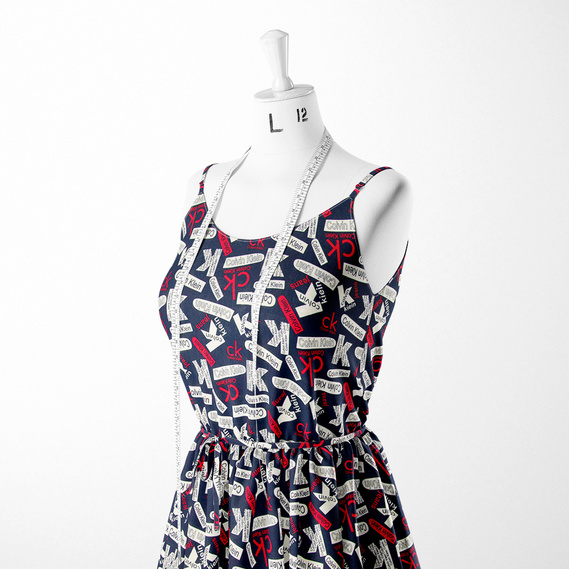 Тканина плательна віскоза штапель Бренд 115 гр/м2 Calvin Klein темно синій, фото 3