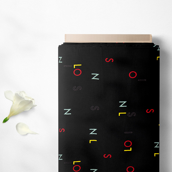 Тканина плательна віскоза штапель Бренд 115 гр/м2 Letters чорний, фото 2