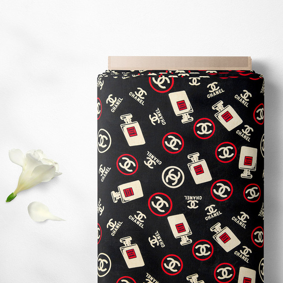 Dress Viscose Staple Fabric, Brandi, 115 g/m2 Chanel 5 чорний, Написи, фото 2