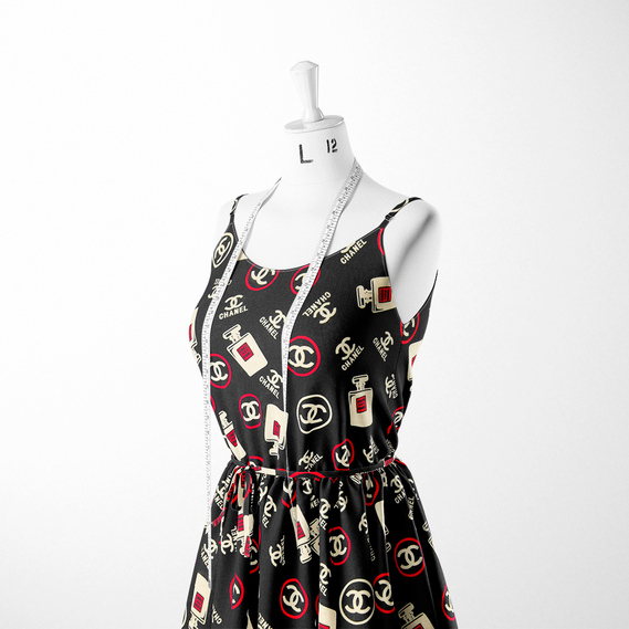 Dress Viscose Staple Fabric, Brandi, 115 g/m2 Chanel 5 чорний, Написи, фото 3