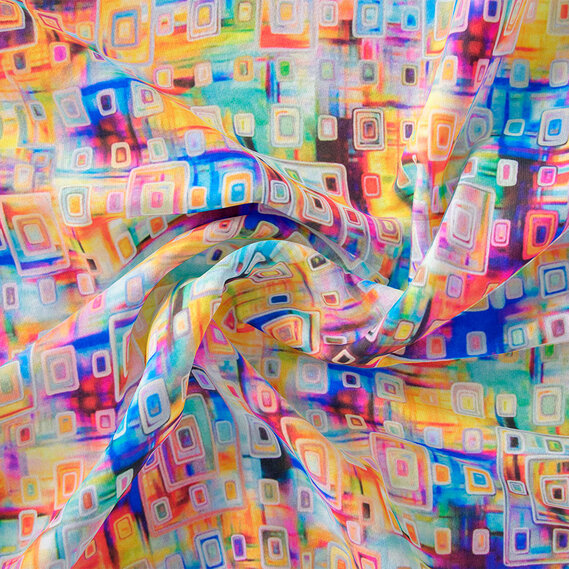 Тканина шовк атлас віскоза квадро різнокольоровий, фото 1