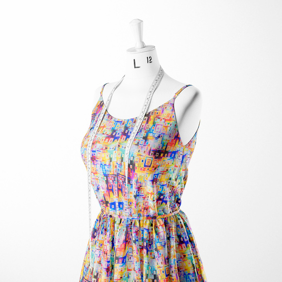 Тканина шовк атлас віскоза квадро різнокольоровий, фото 3