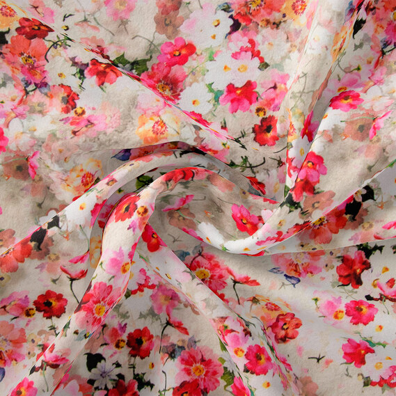 Ткань шелк атлас вискоза батік молоко малина, фото 1