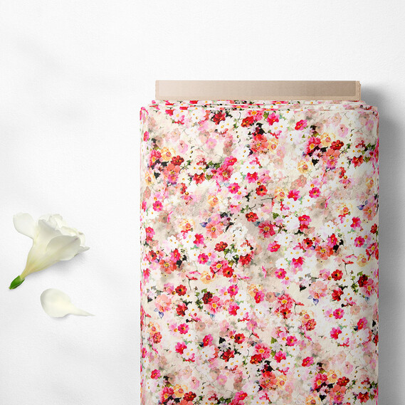 Ткань шелк атлас вискоза батік молоко малина, фото 2