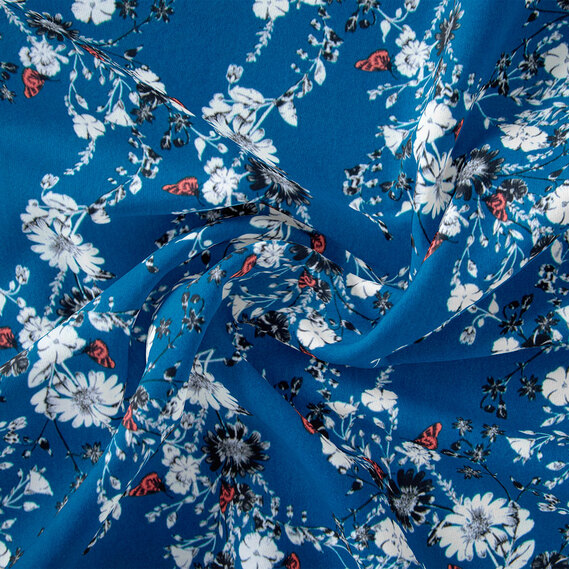 Тканина штапель принт віночок синій, фото 1