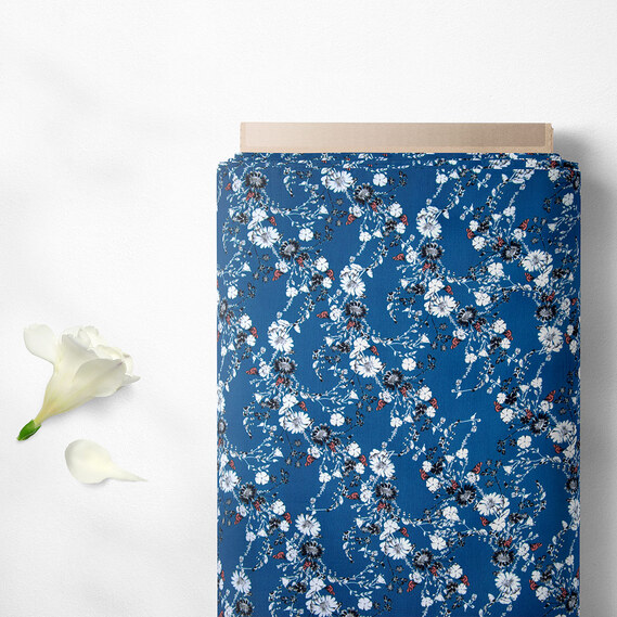 Тканина штапель принт віночок синій, фото 2