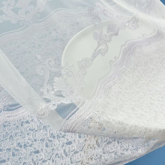 Тюль фатин з вишивкою Евелін біла, фото 3 Тюль фатин з вишивкою Евелін біла, фото 3